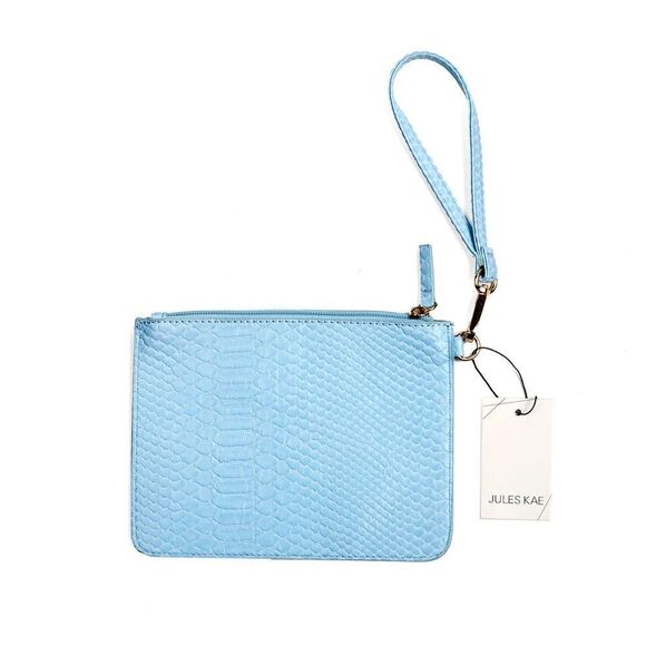 Jules Kae "Jen" Aqua Snake Leather Wristlet - Picture 1 of 8
